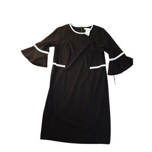 Calvin Klein Black Sheath Dress with White Trim and Bell Sleeves, NWT, 16W